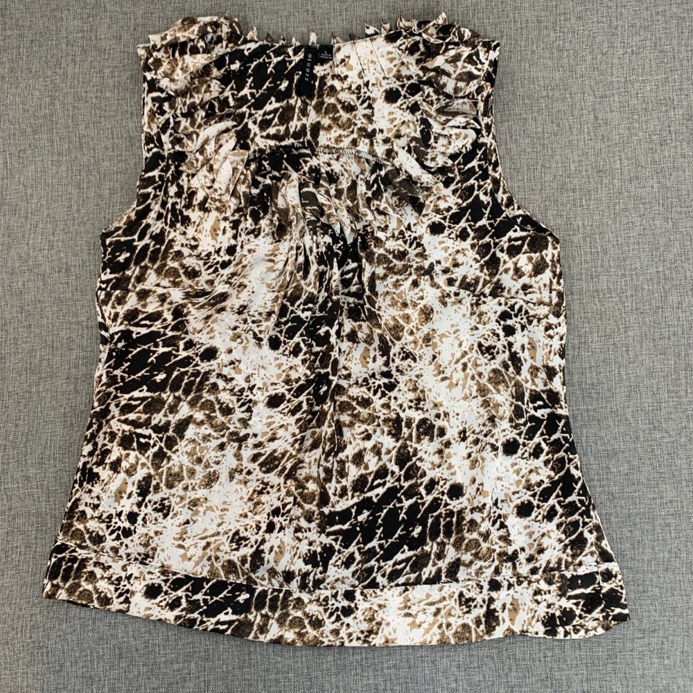 Sioni Python Snake Print Blouse Large Unique Curled Textured Collar Sleeveless‎